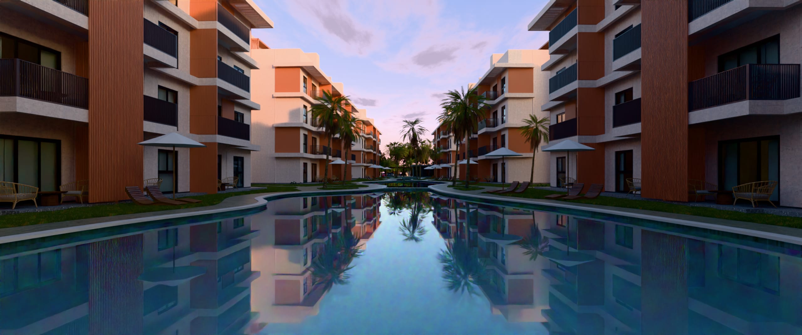 The lagoon pool between the buildings