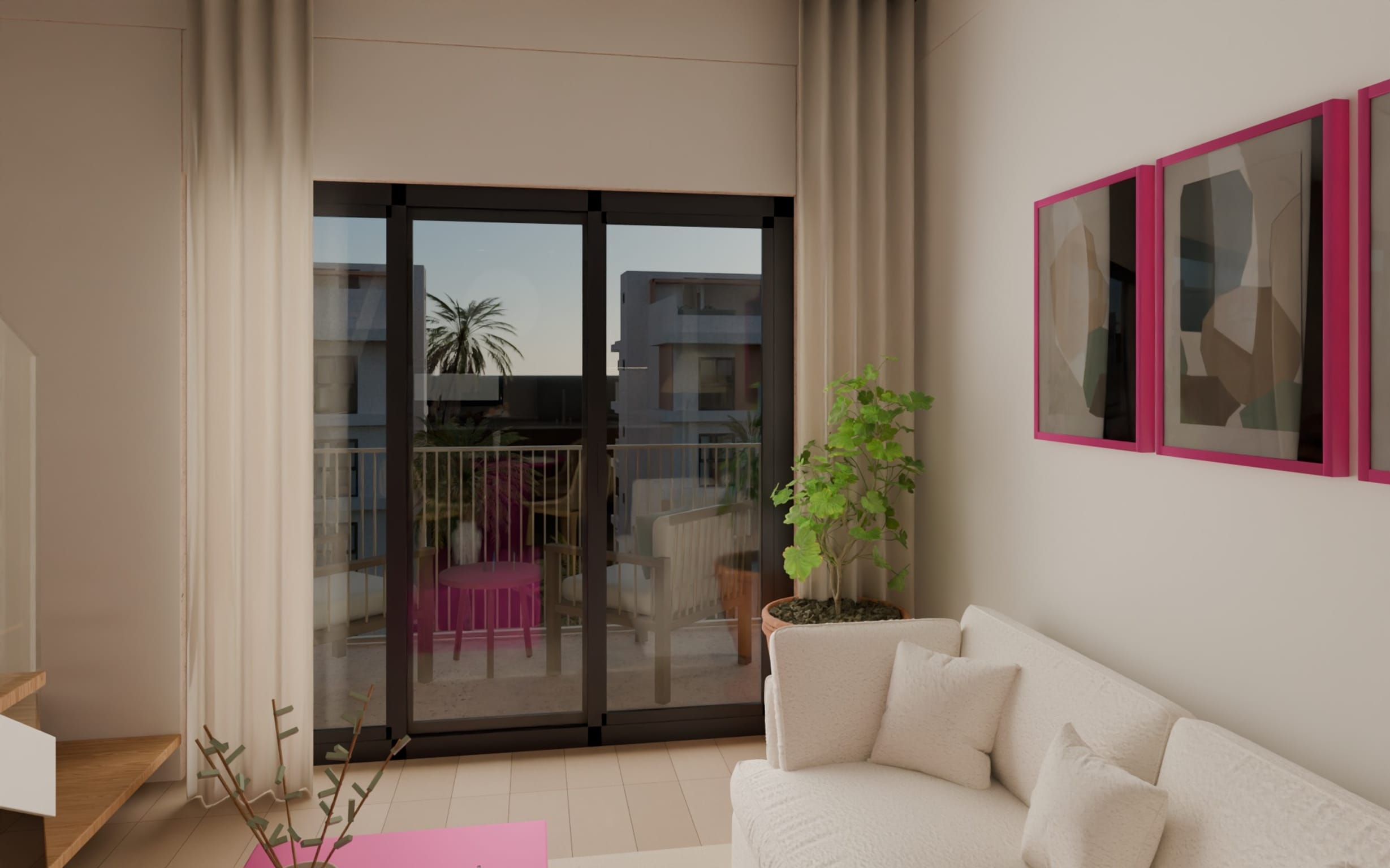 Pilot home living room with the stairs to the rooftop